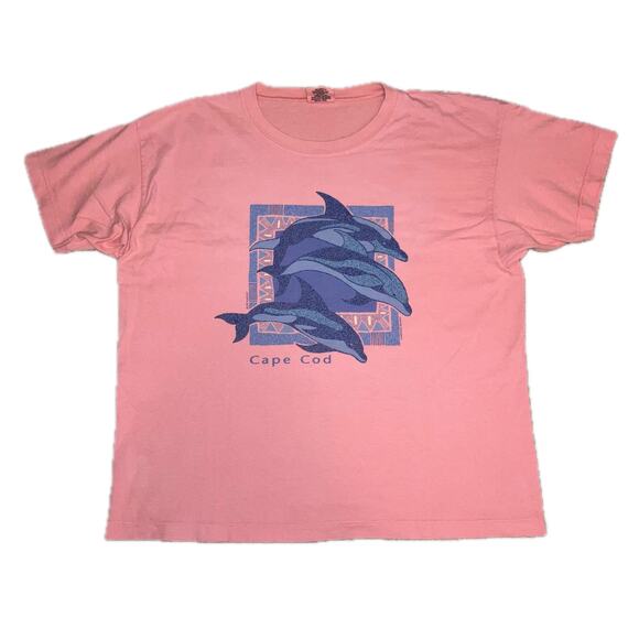 Vintage Cape Cod dolphin graphic pink tshirt 90s coastal Harborside Graphics - Picture 1 of 5
